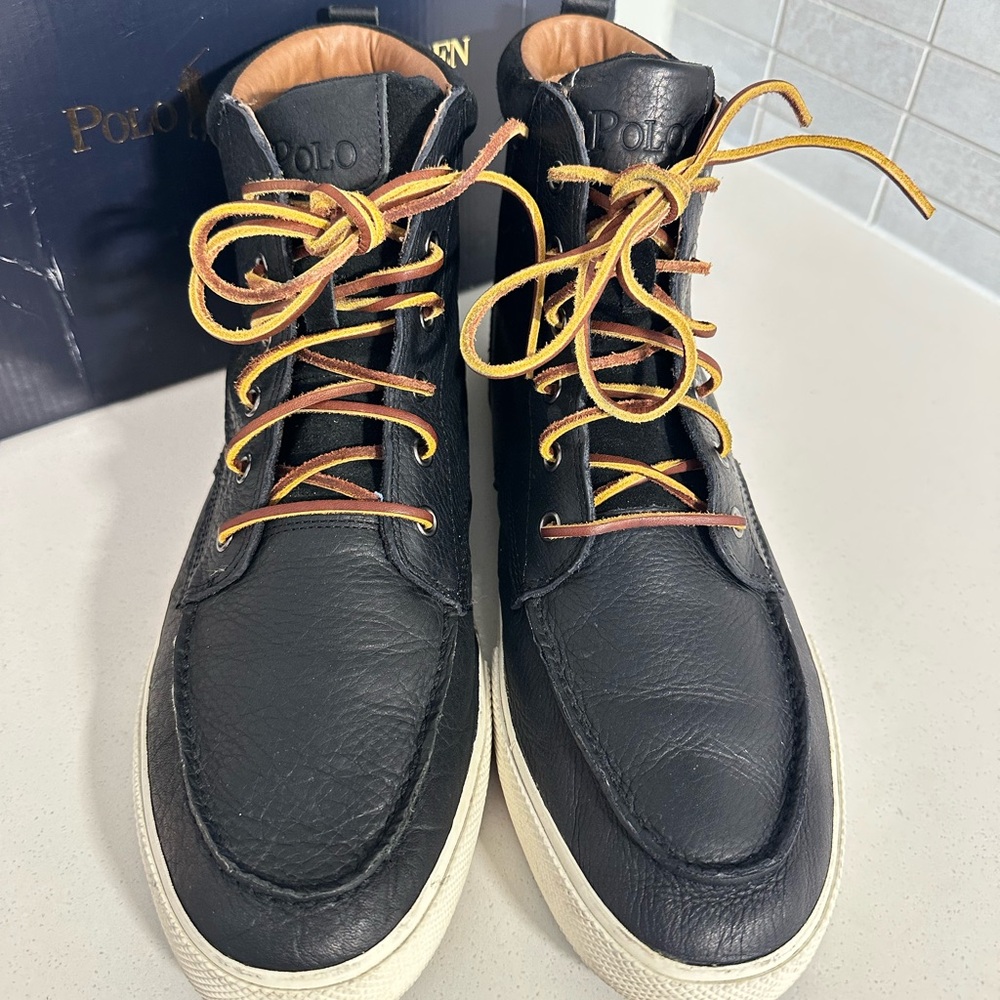 #2743 Polo Ralph Lauren Tedd Black Leather Hi Fashion Sneakers Men's Sz 12D - Picture 2 of 9
